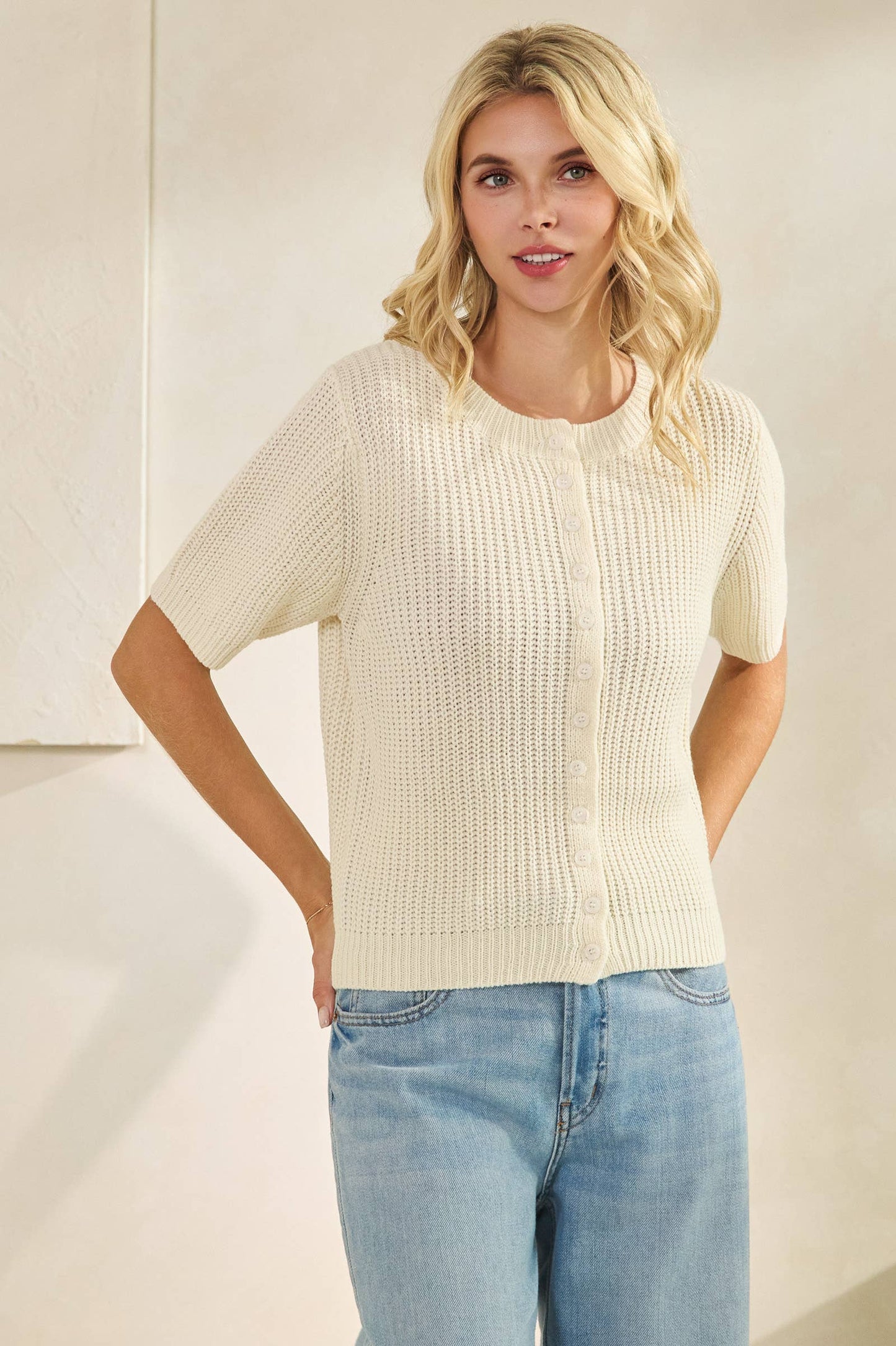 Button short sleeve cardigan