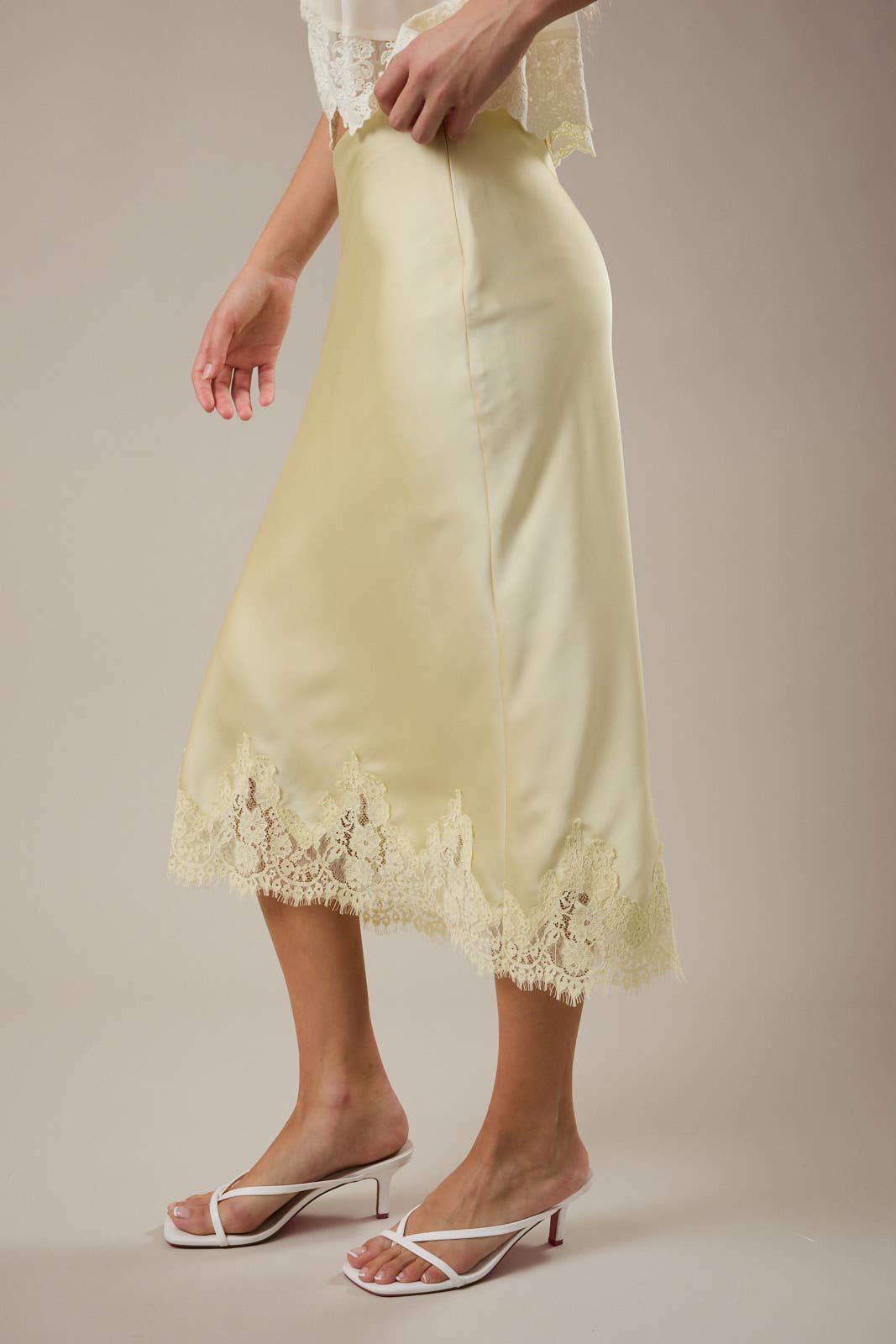LACE TRIM BIAS CUT MIDI SKIRT