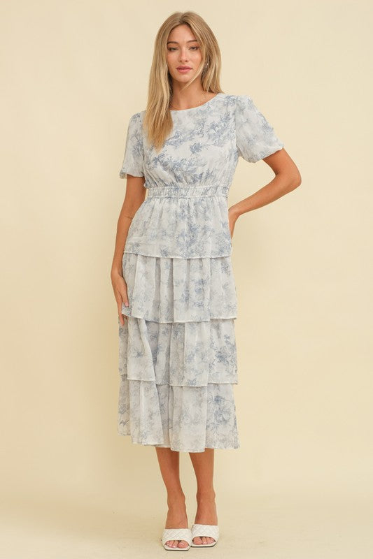 Blue Floral Midi Dress