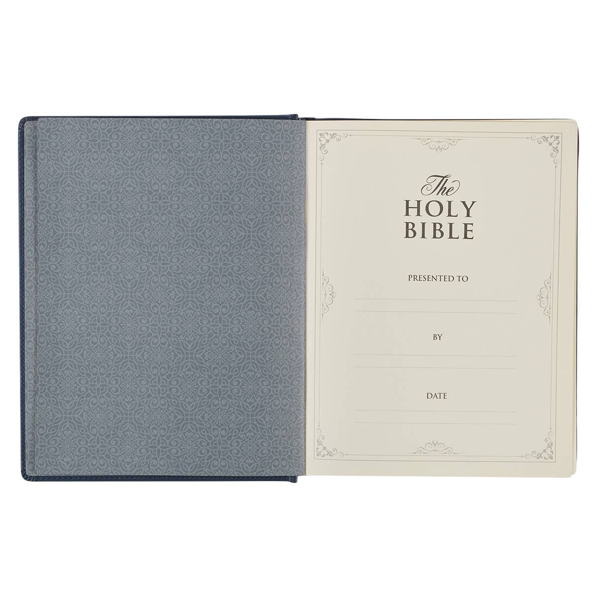 KJV Note-taking Bible LP Faux Leather HC, Navy w/Gold Floral