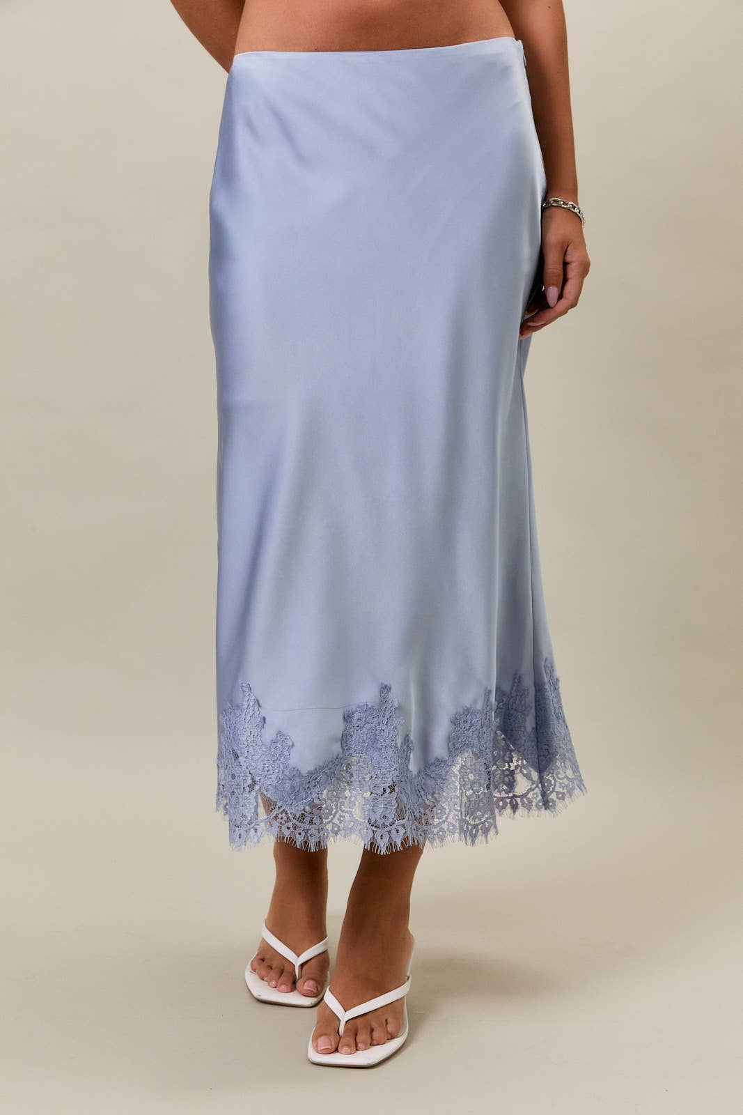 LACE TRIM BIAS CUT MIDI SKIRT