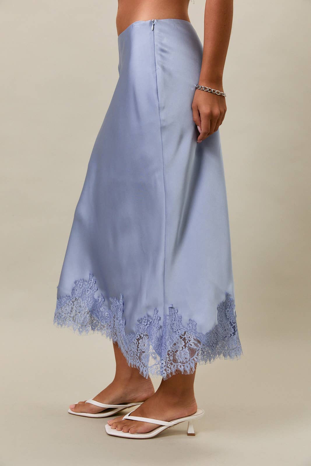 LACE TRIM BIAS CUT MIDI SKIRT