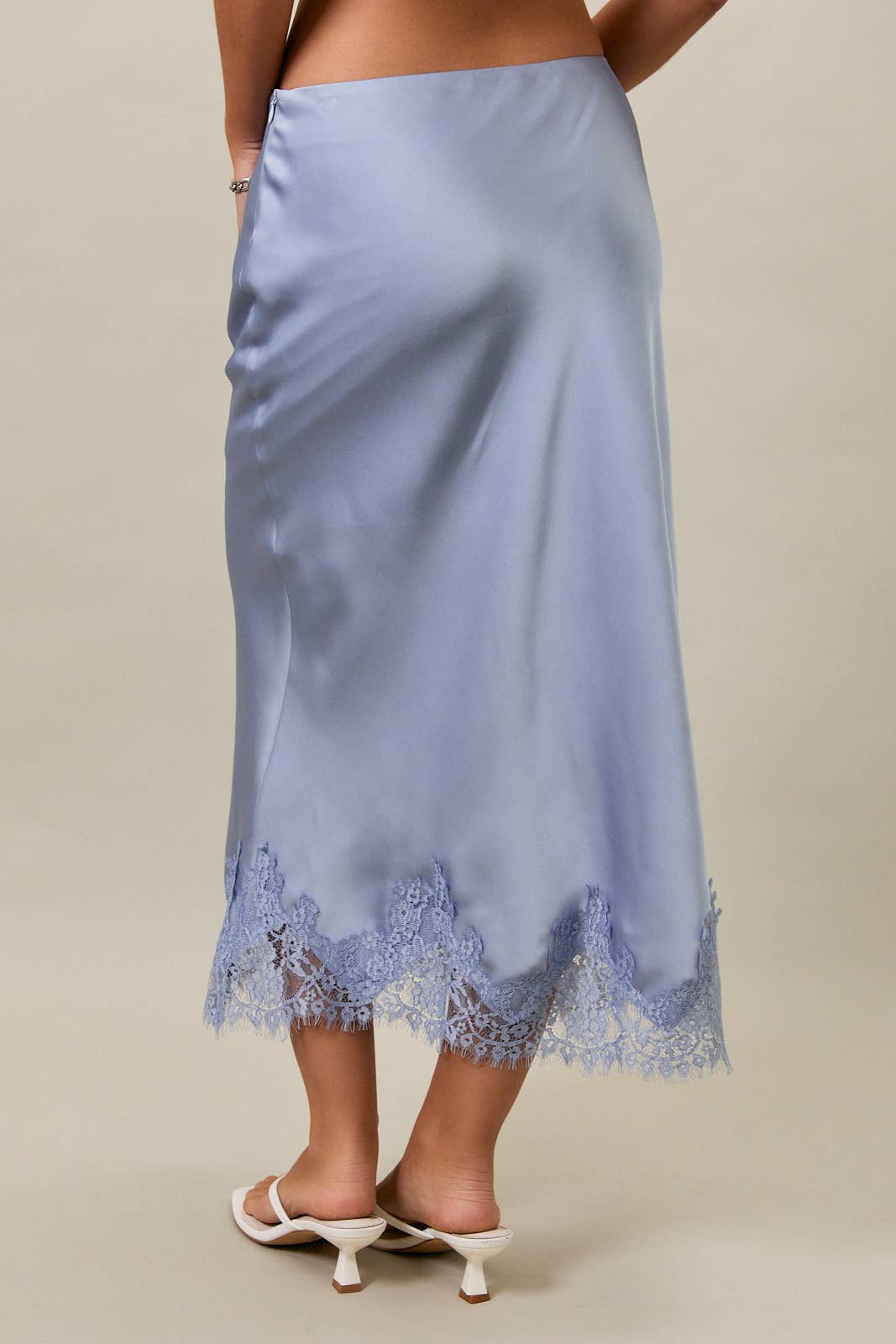 LACE TRIM BIAS CUT MIDI SKIRT